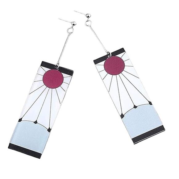Demon Slayer Tanjiro Hanafuda Acrylic Dangle Earrings Anime Cosplay Accessories - Picture 1 of 3